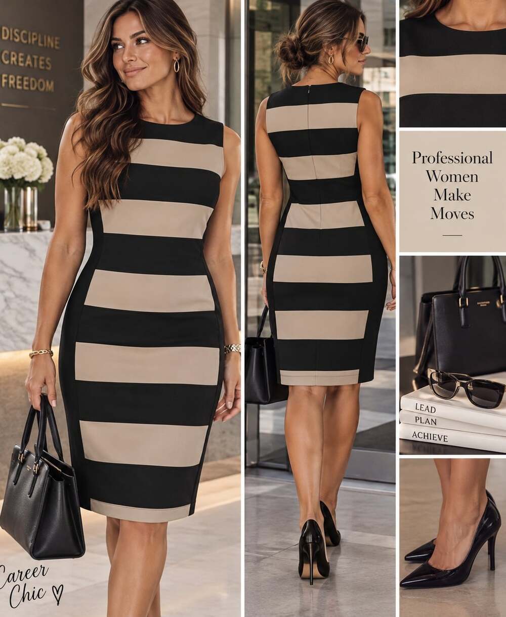 NWT Calvin Klein Women's Tan/Black Office Career Dress Sz 14
